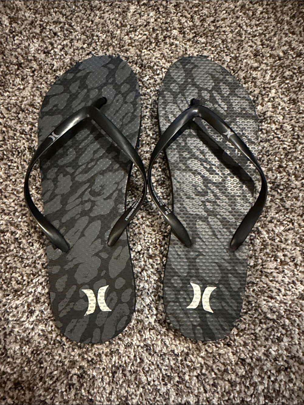 Hurley Black and Gray Camouflage Flip Flops